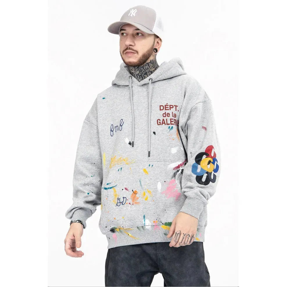 Graffiti Splash Ink Hip Hop High Street Distressed Retro Hoodie For Men And Women - Bellarte Enchanté Graffiti Splash Ink Hip Hop High Street Distressed Retro Hoodie For Men And Women